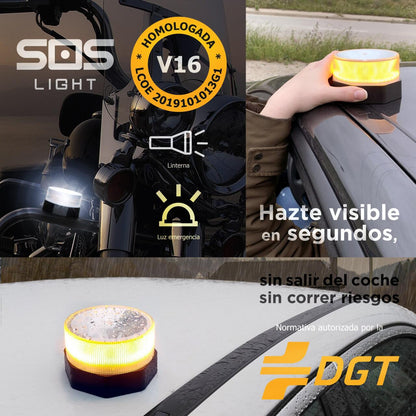 SOS LIGHT - Luz de Emergência V16 Homologada pela DGT com Estuche e Autonomia de até 12 Horas