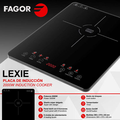 Placa de Inducción Portátil FAGOR LEXIE 2000W - Compacta y Eficiente