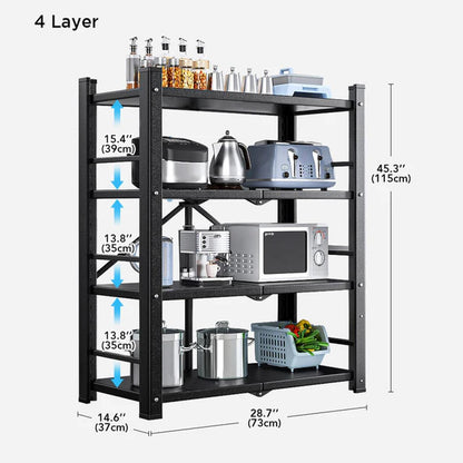 Estantería de Almacenaje de 4 Estantes en Metal - Compacta y Versátil (73x37x115 cm, Negro)