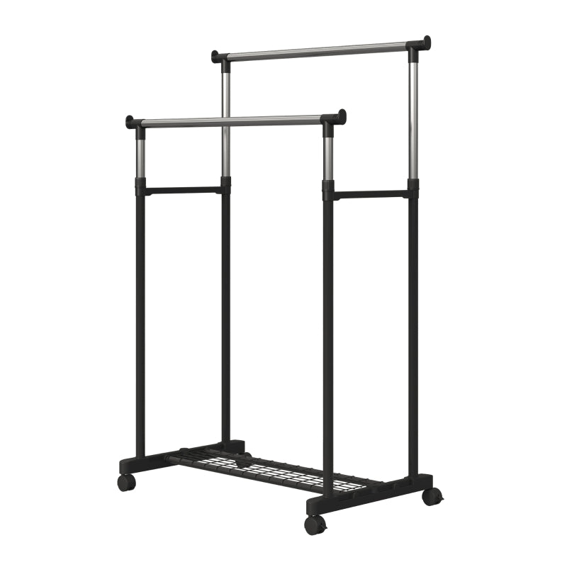 Rack Organizador - Perchero Doble con Ruedas, Longitud Ajustable y Estante de Almacenamiento